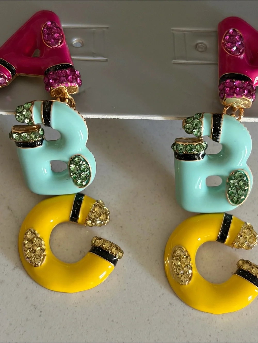 Womens Pink, Aqua & Yellow ABC Letter Drop Earrings by BaubleBar